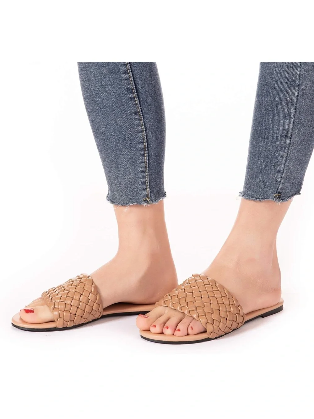 Woven Slide Sandals in Tan - Comfortable Everyday Women’s Slides